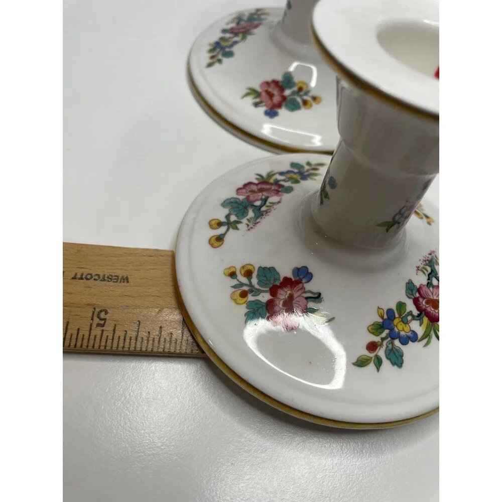 A pair Coalport Ming Rose Candlestick holder  3